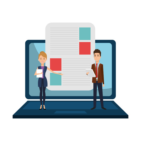 business couple with laptop vector illustration designのイラスト素材