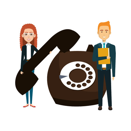 business couple with retro phone vector illustration designのイラスト素材