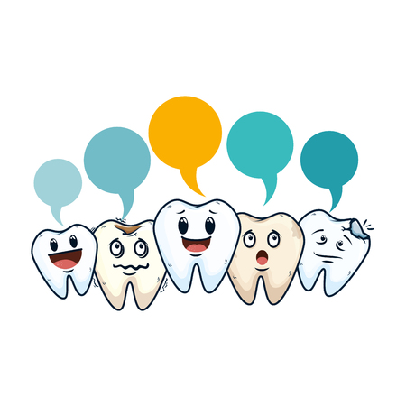 comic teeth with speech bubbles kawaii characters vector illustrationのイラスト素材