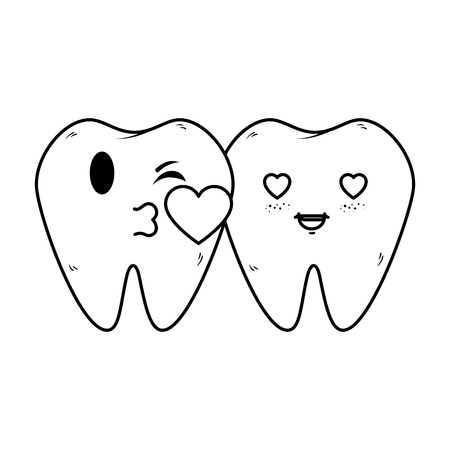 comic teeth couple with heart kawaii vector illustration designのイラスト素材
