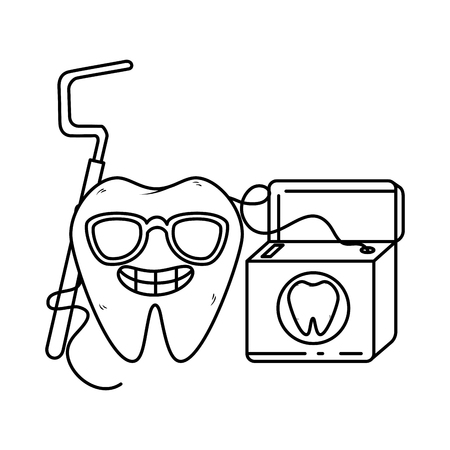 comic tooth with dental floss kawaii character vector illustration designのイラスト素材