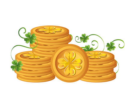 coins pile with clovers leafs vector illustration designのイラスト素材