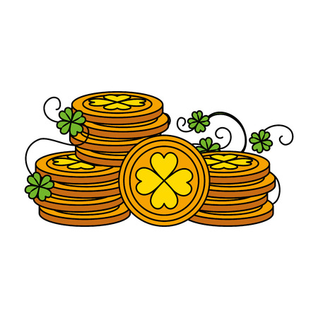 coins pile with clovers leafs vector illustration designのイラスト素材