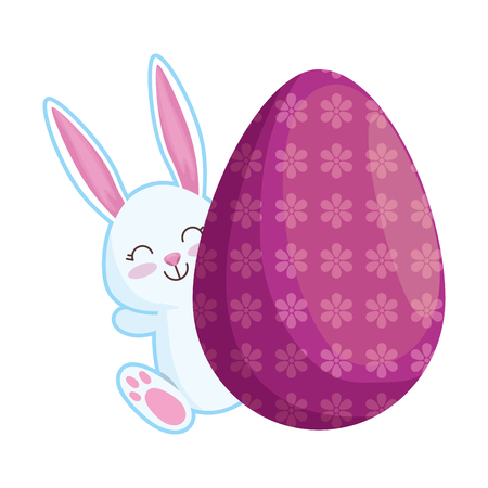 cute rabbit with easter egg painted vector illustration designのイラスト素材