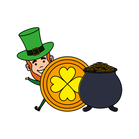 leprechaun with treasure cauldron saint patrick vector illustration designのイラスト素材