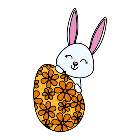 cute rabbit with easter egg painted vector illustration designのイラスト素材
