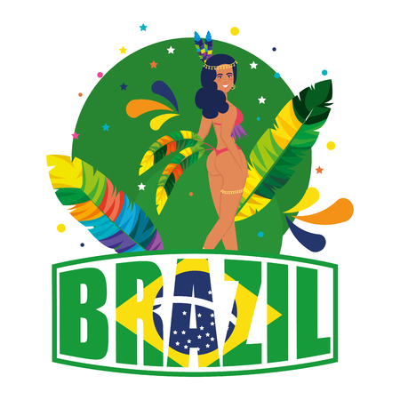 beautiful brazilian garota with brazil label vector illustration designのイラスト素材
