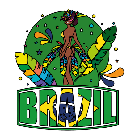 beautiful brazilian garota with brazil label vector illustration designのイラスト素材
