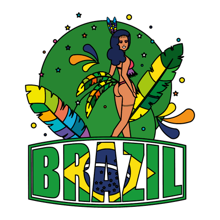 beautiful brazilian garota with brazil label vector illustration designのイラスト素材