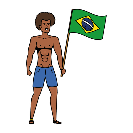 young athletic black man waving brazil flag vector illustration designのイラスト素材