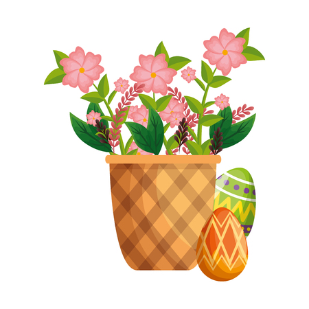 eggs painted and basket with flowers vector illustration designのイラスト素材