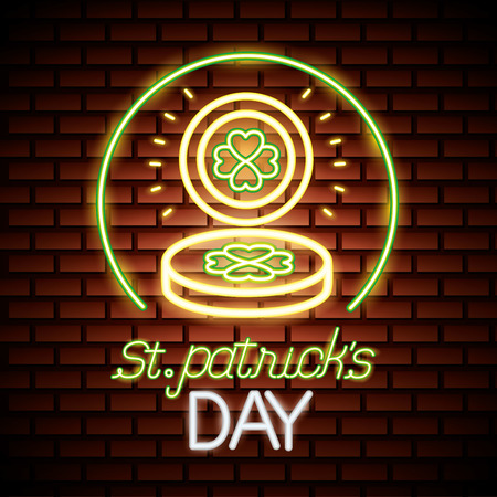 light coins clover st patricks day neon vector illustrationのイラスト素材