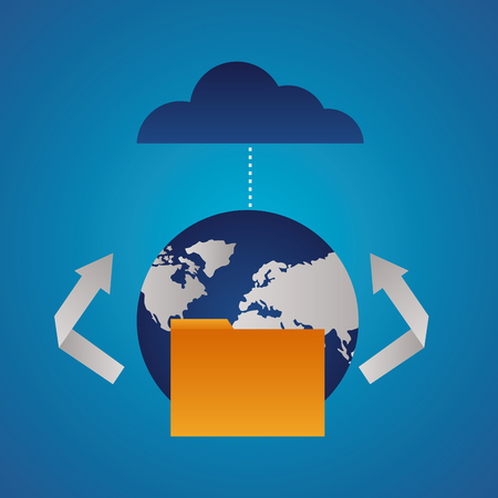 cloud connection world folder arrows vector illustrationのイラスト素材
