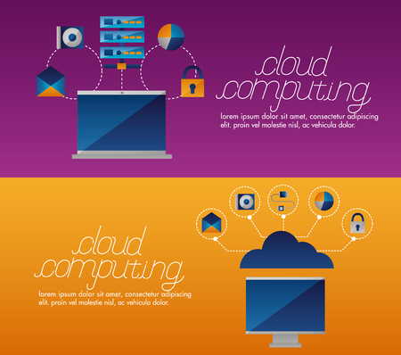 banner camera data base message cloud computing vector illustrationのイラスト素材