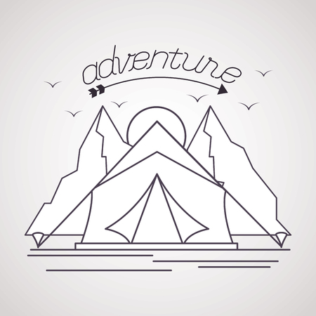 mountains sun tent adventure wanderlust vector illustrationのイラスト素材