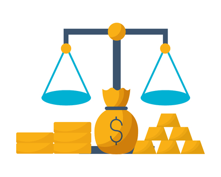 scale money bag gold bars and coins vector illustrationのイラスト素材