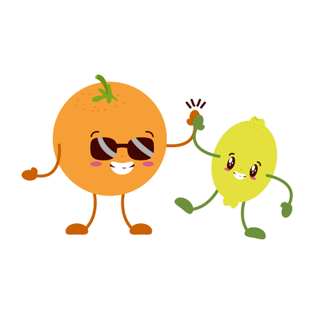 kawaii orange lemon character on white background vector illustration vector illustrationのイラスト素材