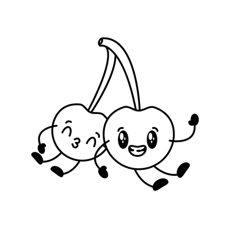 cute cherries cartoon character vector illustrationのイラスト素材