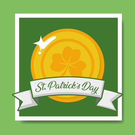 st patricks day frame coin clover ribbon vector illustrationのイラスト素材