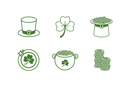 outline green hat clover pot coin happy st patricks day vector illustrationのイラスト素材