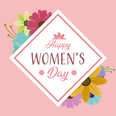 sticker celebration color flowers decoration happy womens day vector illustrationのイラスト素材