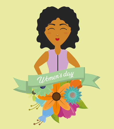 woman smiling ribbon flowers happy womens day vector illustrationのイラスト素材