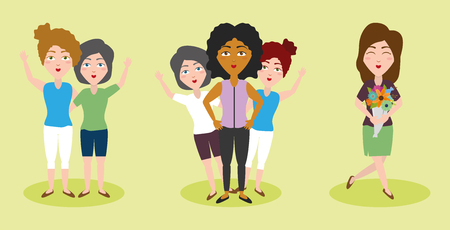 group women hugging friends characters vector illustrationのイラスト素材