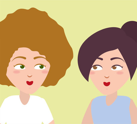 two women portrait waving hand vector illustrationのイラスト素材