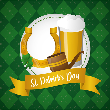horseshoe pipe and beer happy st patricks day vector illustrationのイラスト素材