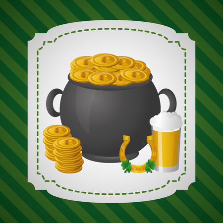 cauldron coins horseshoe beer happy st patricks day vector illustrationのイラスト素材