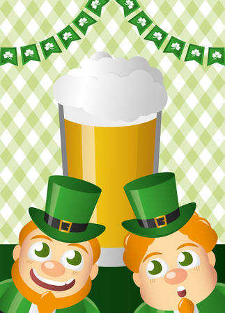 two leprechaun with beer happy st patricks day vector illustrationのイラスト素材