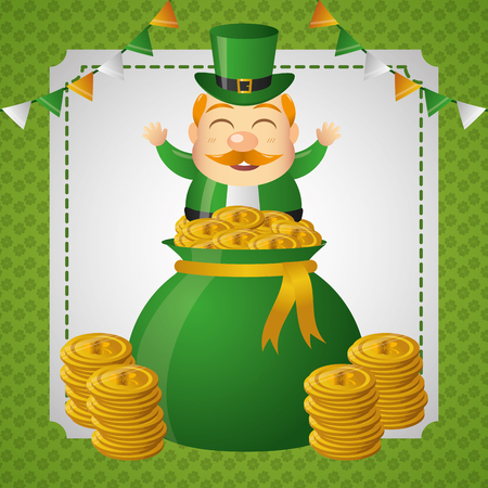 leprechaun money bag coins happy st patricks day vector illustrationのイラスト素材