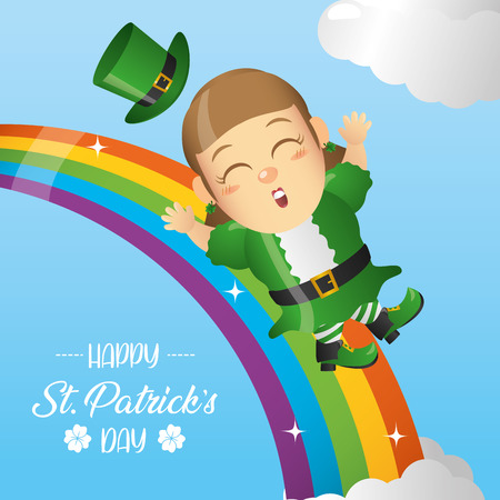 leprechaun girl rainbow happy st patricks day vector illustrationのイラスト素材