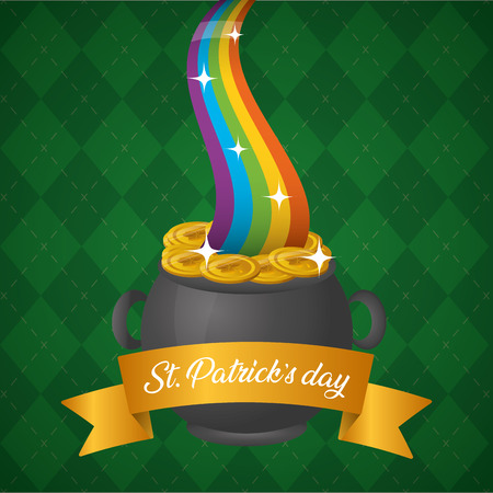 pot coins rainbow ribbon happy st patricks day vector illustrationのイラスト素材