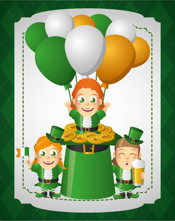 leprechaun girls hat balloons coins happy st patricks day vector illustrationのイラスト素材