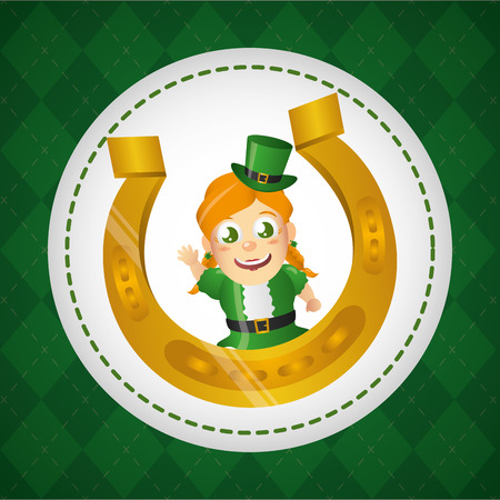 leprechaun girl with horseshoe happy st patricks day vector illustrationのイラスト素材