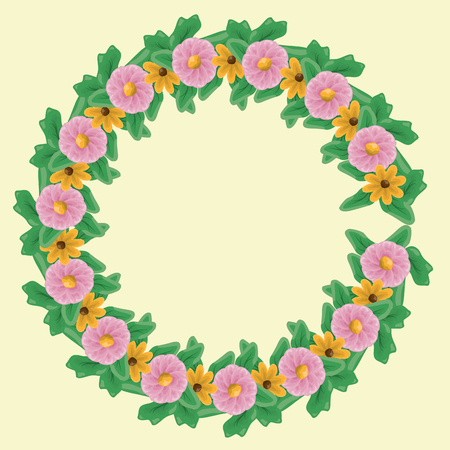 nature leaves fresh wreath flowers vector illustrationのイラスト素材