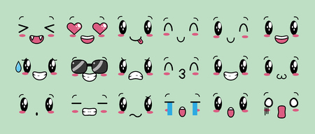 cute kawaii faces emotion expressions vector illustrationのイラスト素材