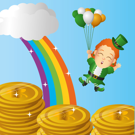 leprechaun girl with balloons and coins happy st patricks day vector illustrationのイラスト素材