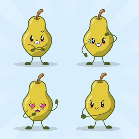 set cute kawaii pears fruits emotions vector illustrationのイラスト素材