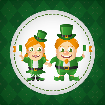 leprechaun and girl with irish flags happy st patricks day vector illustrationのイラスト素材