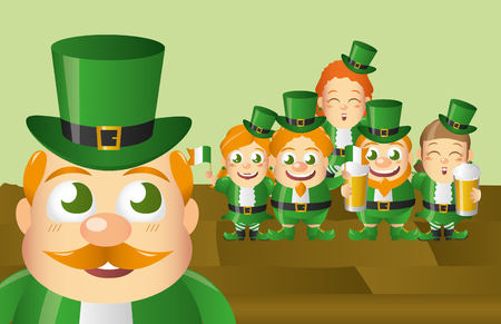 group leprechaun characters happy st patricks day vector illustrationのイラスト素材