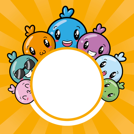 kawaii faces emoticon expression label vector illustrationのイラスト素材