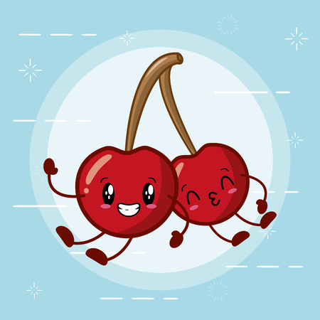 kawaii cute cherries cartoon character vector illustrationのイラスト素材