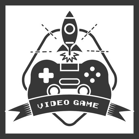 rocket controller video game label vector illustrationのイラスト素材