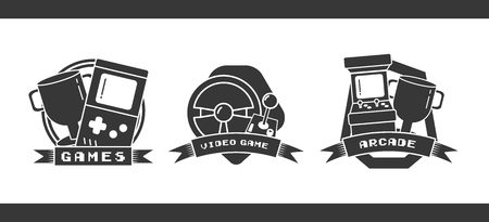 video game badges console trophy wheel arcade retroのイラスト素材