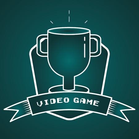 trophy winner video game vector illustration labelのイラスト素材