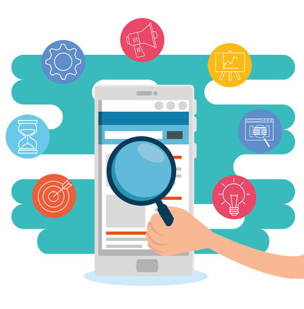 smartphone technology with website and magnifying glass vector illustrationのイラスト素材