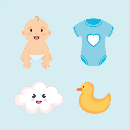 baby shower card with set items vector illustration designのイラスト素材