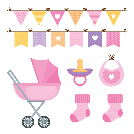 baby shower card with set items vector illustration designのイラスト素材